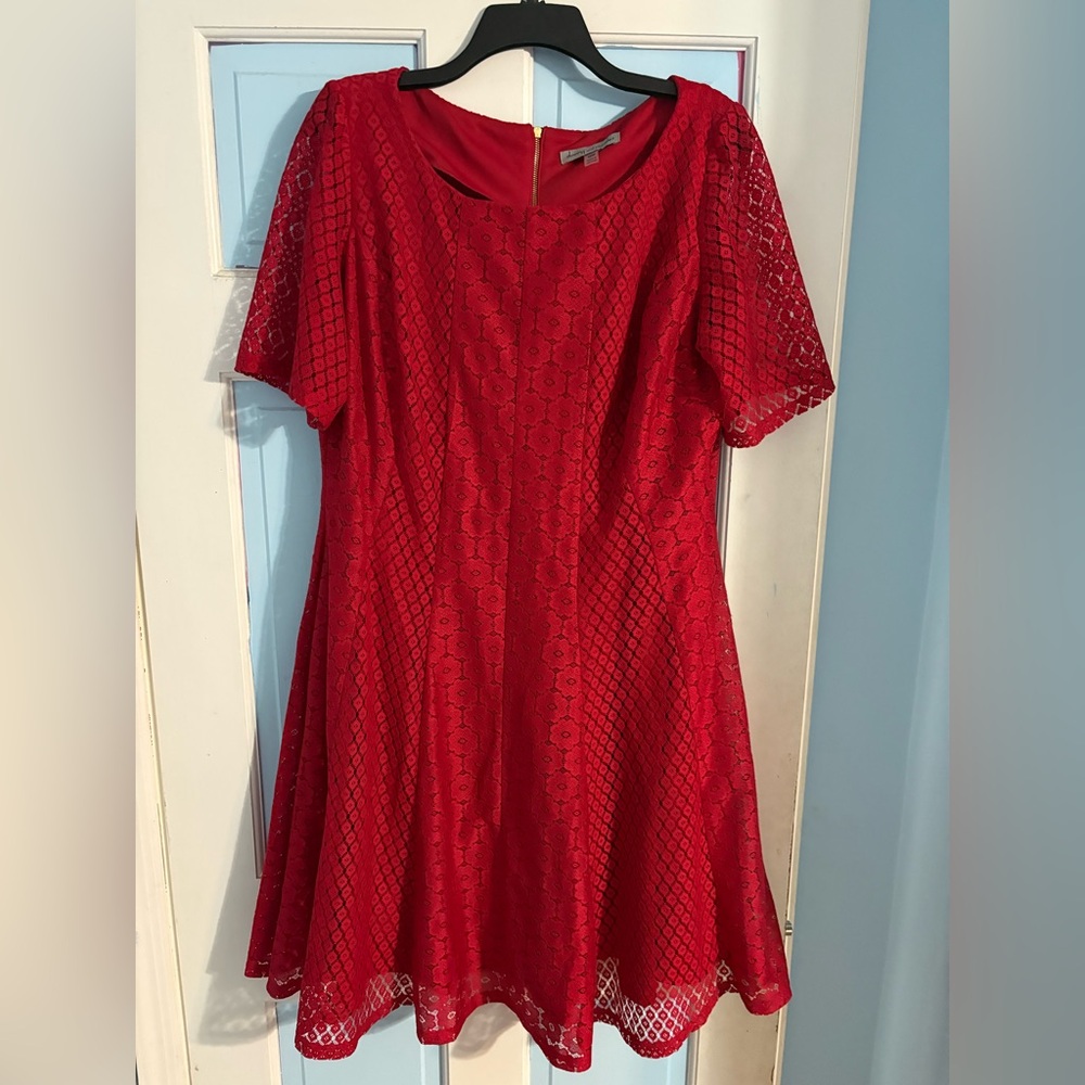 Danny & Nicole Red Lace Midi Dress